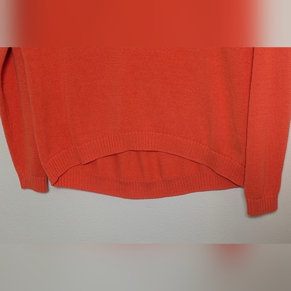 Hollister Women Orange V-Neck Sweater Long Sleeve Logo Hi-Low Size M EUC - Picture 4 of 11